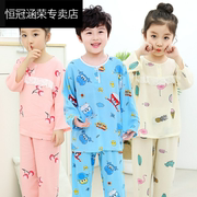 Childrens pajamacotton bông lụa mùa hè bé mỏng lụa bộ nam và nữ 3-5-7-9 tuổi quần áo về nhà.