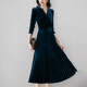 Late White 2024 Spring New Product Slim High Waist V-neck Commuting Lady Long Sleeve Casual Pleated Velvet Dress