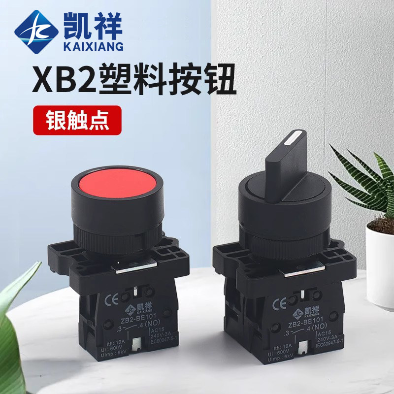 自复位平头电源按钮带自锁二档开关 XB2-EA42型启动开关 工业用电源控制钮