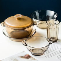 Glass Bowl home binaural tea plate dessert bowl salad bowl instant noodle bowl fruit cereal bowl Cup with lid