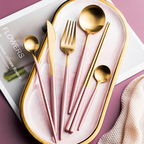 Shuanghong 304 stainless steel knife and fork spoon chopsticks coffee dessert spoon set household western cutlery set steak knife and fork