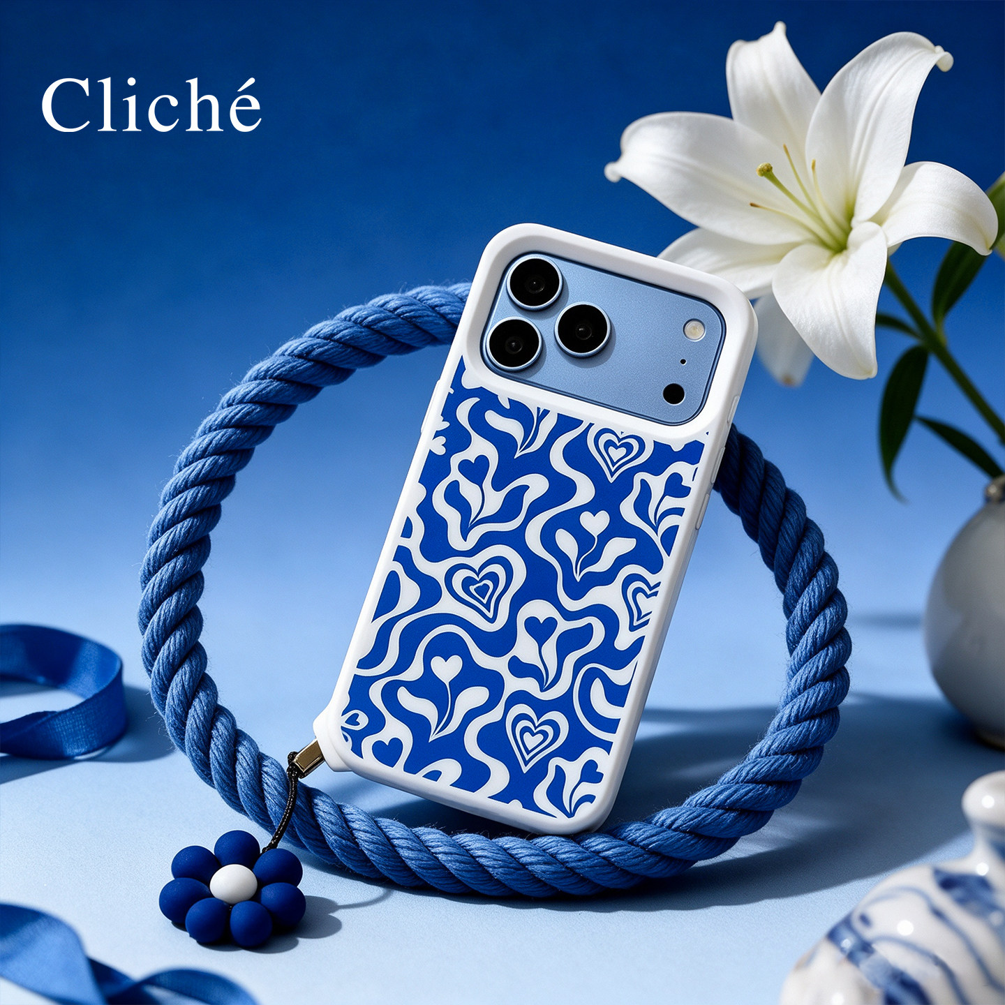 CLICHE Vintage Blue Waves Hearts iPhone Case