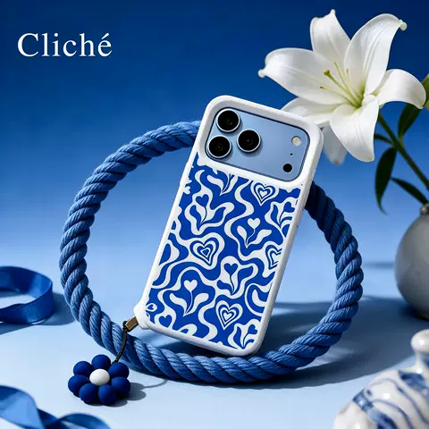 CLICHE Vintage Blue Waves Hearts iPhone Case for iPhone 17 Pro Max and iPhone 18 Pro Max