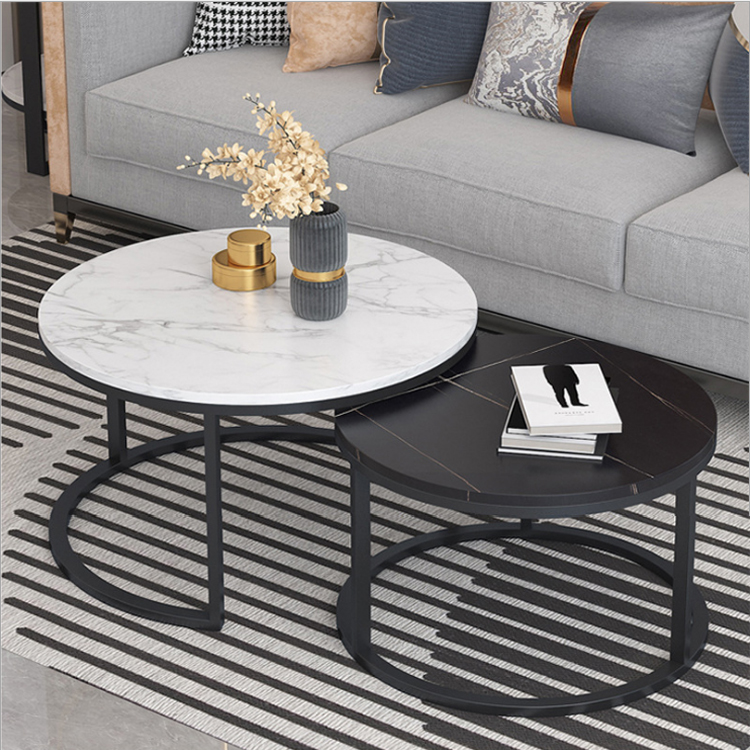 Lanke Nordic slate round coffee table high and low combination small apartment simple modern net red small tea table living room home - Taobao