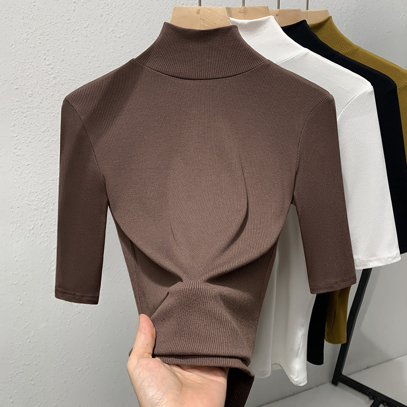 Modal Half-Sleeve T-Shirt for Women, High-Neck Base Shirt, Spring and Autumn 2026 New Style, Slim Fit, Mid-Sleeve Top Modal Half-Sleeve T-Shirt for Women, High-Neck Base Shirt, Spring and Autumn 2026 New Style, Slim Fit, Mid-Sleeve Top