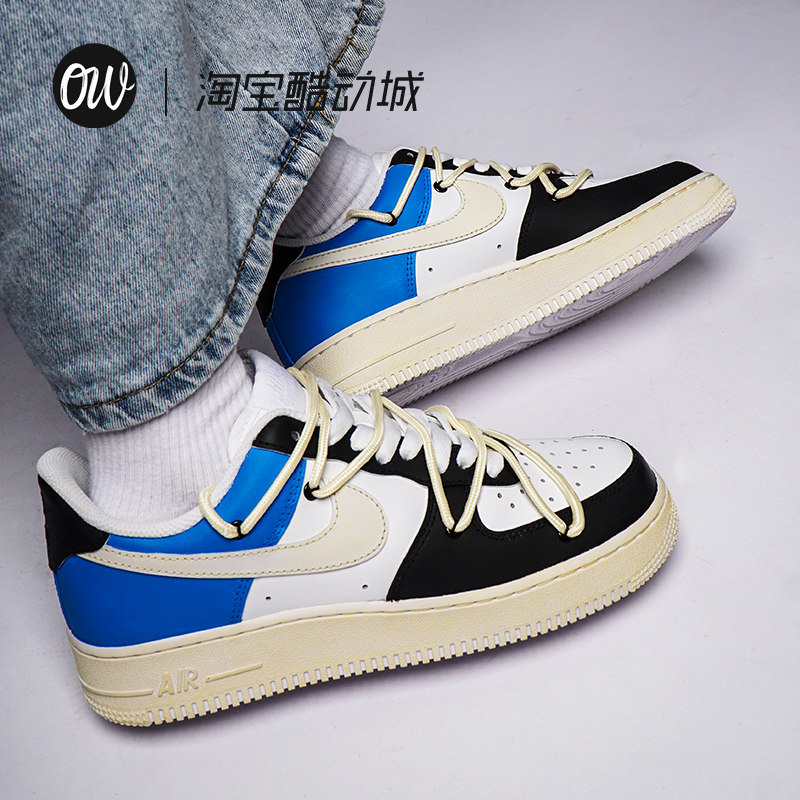 Nike Nike men's shoes AF1 Air Force One sneakers AirForce1 small crowdball shoes customized Fujiwara blue