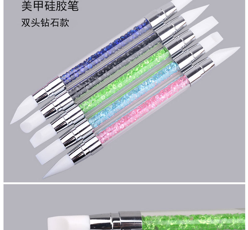 Nail silicone pen 5 công cụ thiết lập hai đầu chạm khắc áp lực sticker ma thuật gương bột kim cương điểm nổi bút bi - Công cụ Nail dụng cụ làm móng