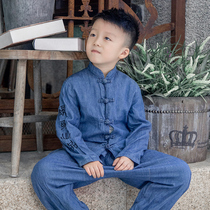 Chinese retro cotton linen boy suit spring and autumn children Chinese style baby Autumn children men long sleeve clothes Tang suit