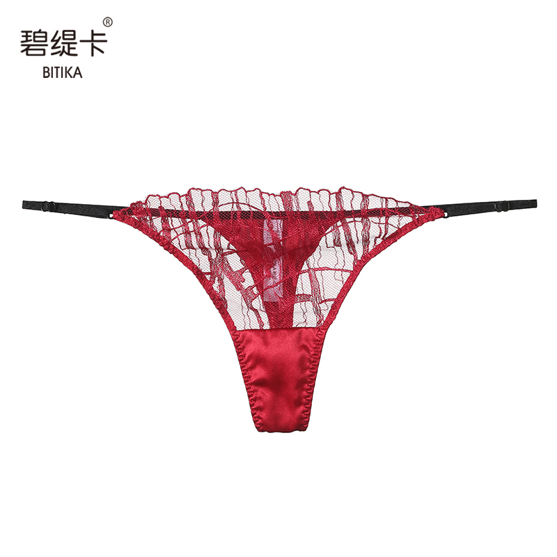 Silk Low-Rise Seamless Thong for Women, Red with Thin Straps, Gift for Girlfriend, French Lace Sexy Panties