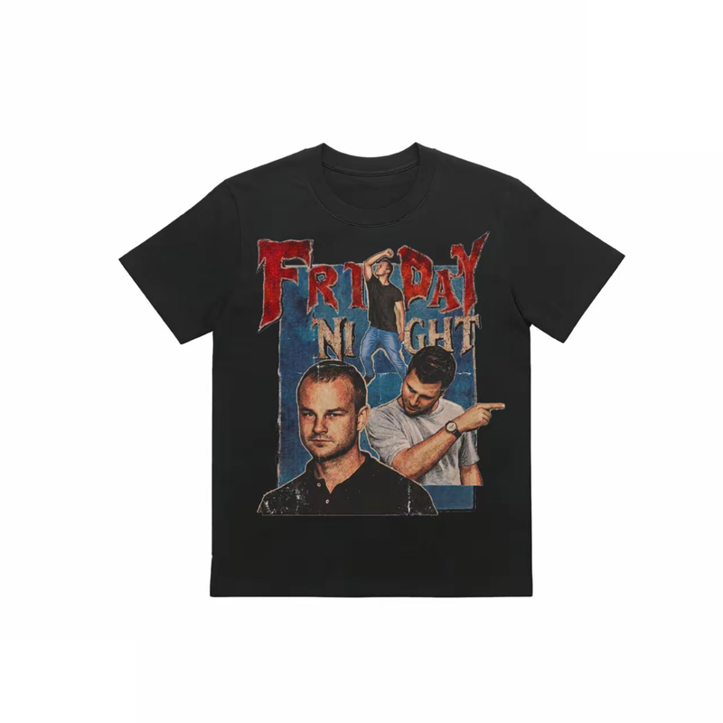 Viforme Friday Night Printed Heavy Cotton T-Shirt Trendy Loose Summer New Top Round Neck