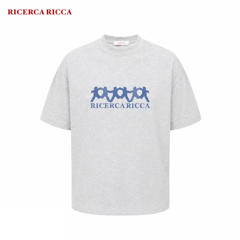 【Riri】Ricerca Ricca Summer Casual Group Portrait Print Crew Neck Knitted Short Sleeve T-Shirt Unisex