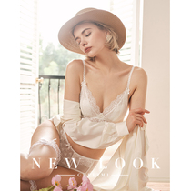 French lace underwear womens summer rimless triangle cup thin sex confusion small chest gathered girl bra set