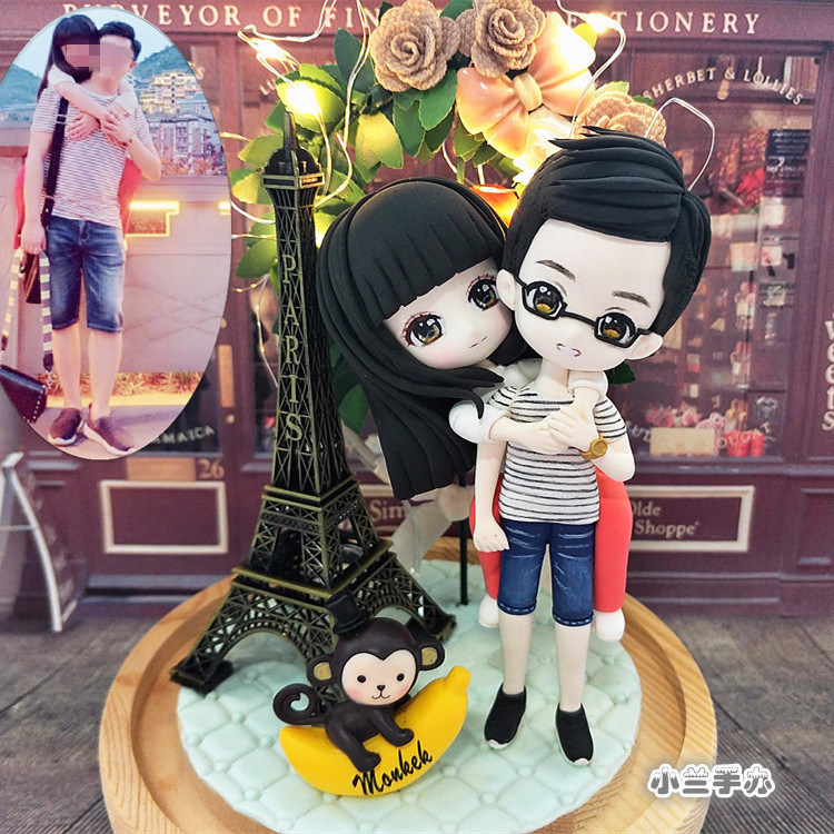 Soft clay Q version doll live cartoon is made diy photo frame couple wedding ornament birthday gift