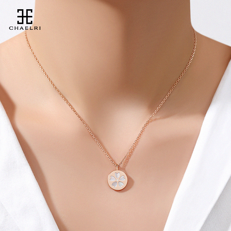 Lammier Cherry Blossom Pearl Bay Shell Necklace Woman Lock Bone Chain Flower Type Flowers Loving White Mother Bay Pendant Pendant