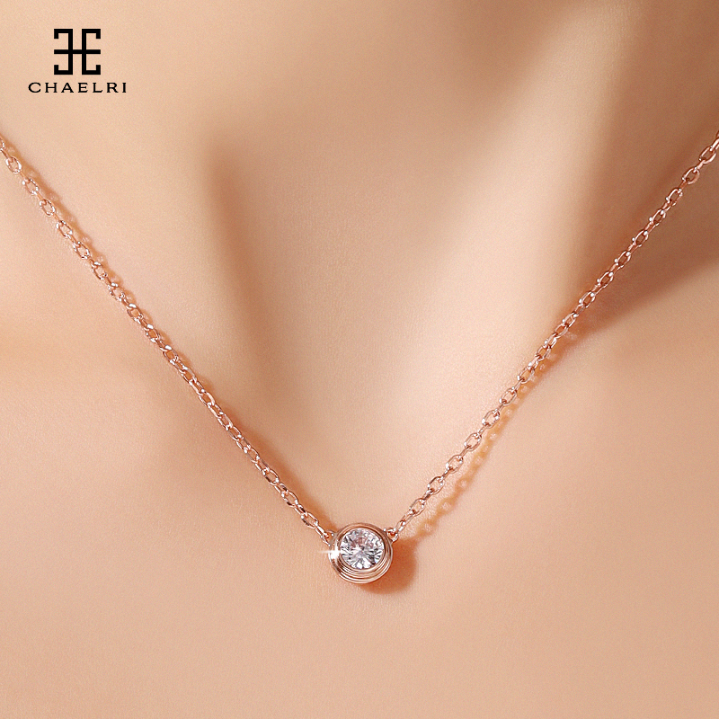 S925 Pure Silver Coated 18K Rose Gold Gold Clock Chain Small Design Short Single Diamond Zircon Necklace Simple Simple