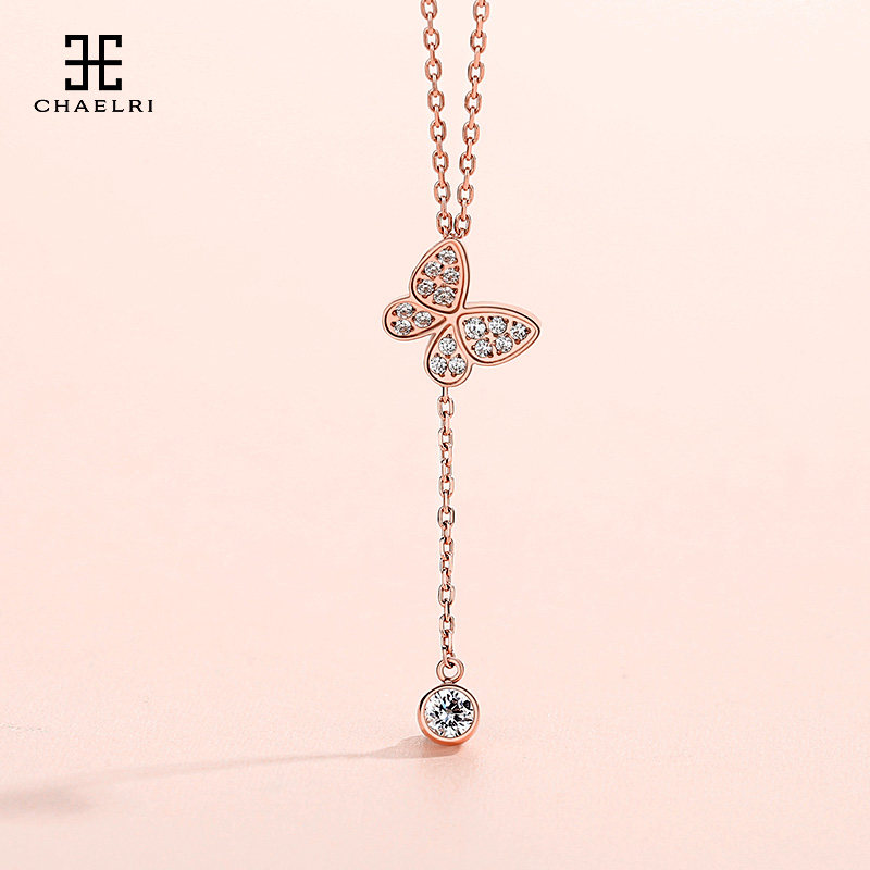 Butterfly Bow Tie Necklace 2021 New collarbone chain Women Stream Su Single Diamond Pendant Titanium Steel Plated 18K Color Gold