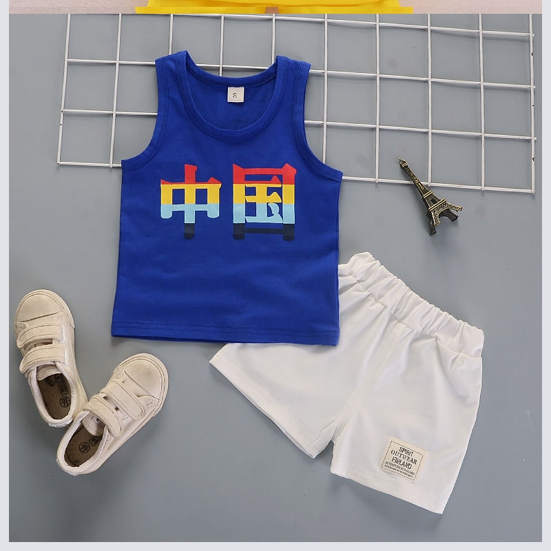 . Boys vest bộ bộ bé mùa hè không tay quần short hai mảnh 0-1-2-3-4 tuổi cartoon áo khoác.