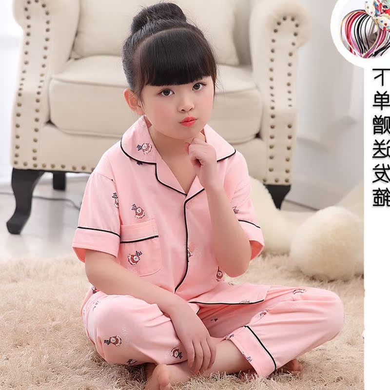 . Childrens pajamagirls mùa xuân và mùa hè bông ngắn tay quần áo đan len ve áo phù hợp với trẻ em gái ở trẻ em nhà lớn