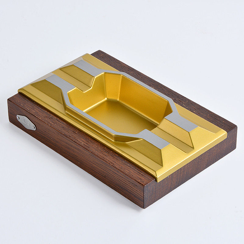 Cigarette Ashtray Creative Personality Cigar Tobacco Ashtray Solid Wood Retro Eurostyle Office Living Room Hotel Cigar Cylinder Gold