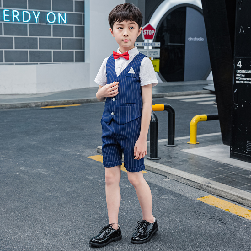 Boy's small suit waistcoat suit striped children's performance gown Inron boy Western suit wedding companion boy to be handsome