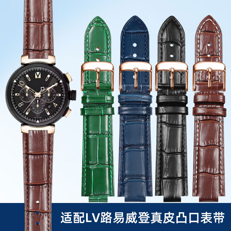 Suitable for Lv Louis Vuitton Smart Watch Tambour Series Convex Leather Watch Strap Cowhide Accessories for Men and Women Suitable for Lv Louis Vuitton Smart Watch Tambour Series Convex Leather Watch Strap Cowhide Accessories for Men and Women