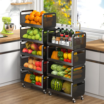 Vegetable basket shelve kitchen floor multilayer with wheel rotatable and mobile multifunction special discharge vegetable containing shelf