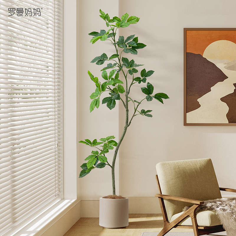 Wealth Comes from All Directions, Duck Foot Wood Artificial Green Plant, High-End Light Luxury Wind Chime Leaf Money Tree, Artificial Plant Floor Decoration