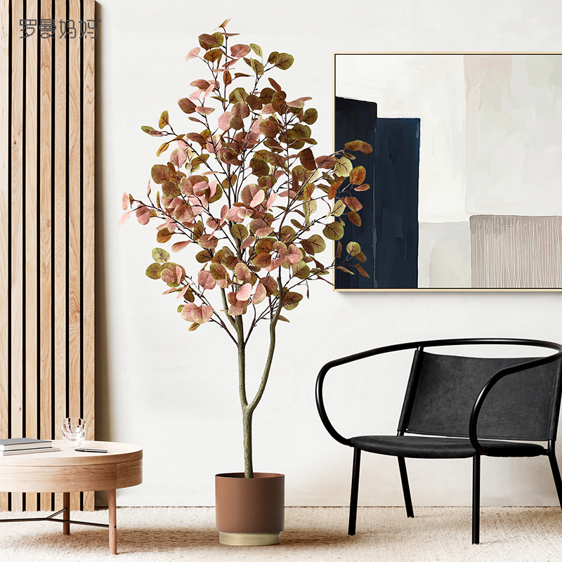 Roman mother modern light luxury simulation plant eucalyptus leaf tree indoor living room background wall floor green plant decoration
