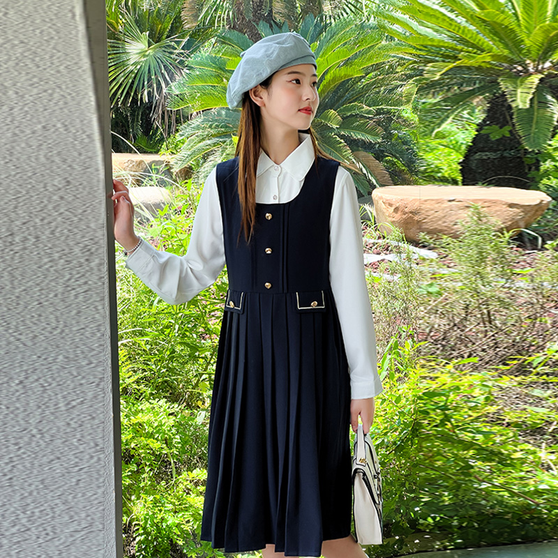 Girl Braces Skirt Suit Autumn Clothing 2023 New Children Foreign Air One-piece Dress CUHK Windfall Skirt-Taobao