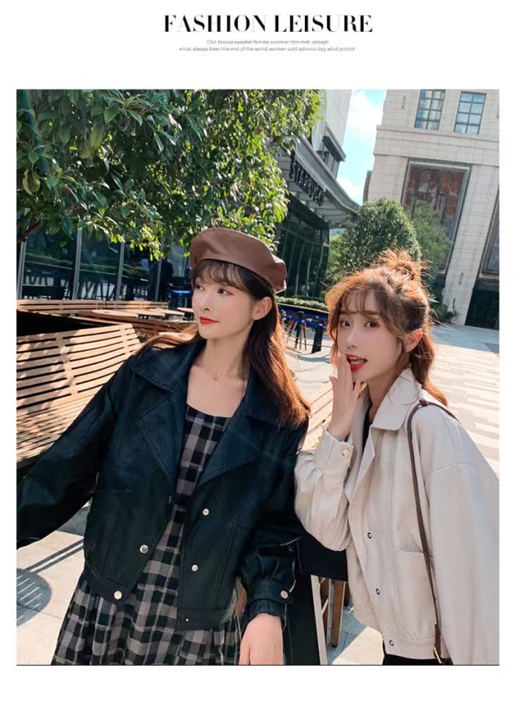 2019 phiên bản Hàn Quốc của chic lỏng nhỏ ngắn ve áo da ngắn áo khoác nữ pu rửa da áo khoác xe máy - Quần áo da áo khoác da nữ xịn hàn quốc