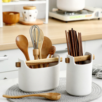 Japanese ceramic kitchen household chopsticks bucket mildew chopsticks tube Chopsticks basket Knife and fork soup spoon Tableware storage tank Storage tank