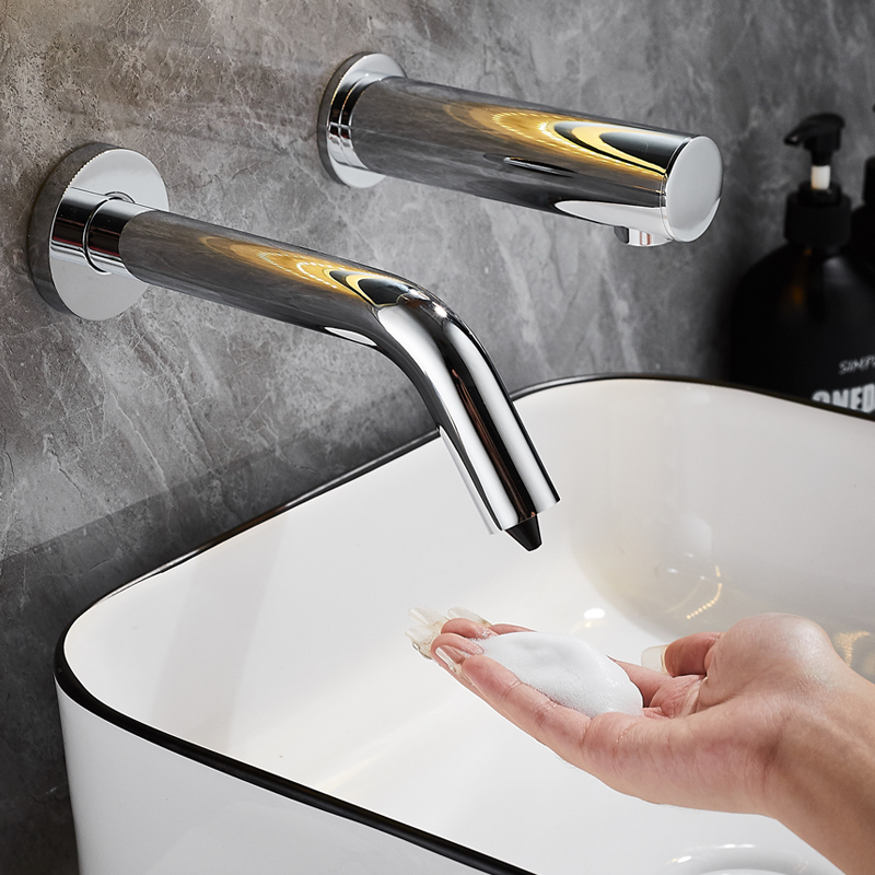 All-Copper Wall-Mounted Sensor Soap Dispenser, Bathroom Wall-Mounted Faucet-Style Foam Hand Sanitizer Dispenser, Concealed Installation