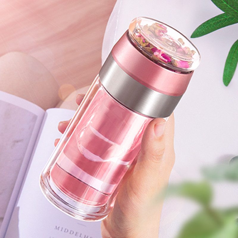 Tea and water separation teacup water cup women's office portable teacup double-layer cute cup home scented tea glass