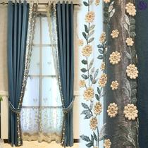 Embossed embroidered window yarn jacquard curtains 2020 pop new classical retro countryside Chinese flower bird shading heat insulation 