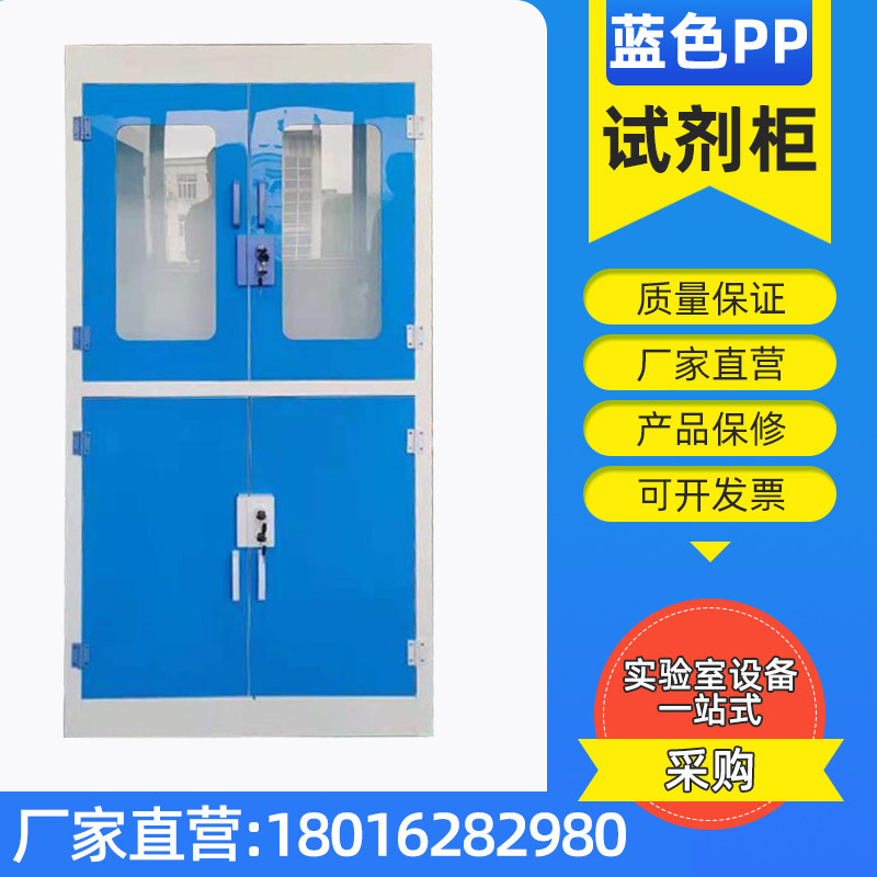 蓝色PP药品柜耐酸碱柜双锁试剂柜学校危化品柜器皿柜防腐蚀化学柜