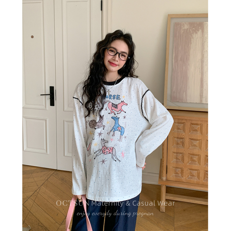 October Famous Brand Maternity T-Shirt Spring/Summer New Cotton Fashion Set Cartoon Pony Loose Long Sleeve Top October Famous Brand Maternity T-Shirt Spring/Summer New Cotton Fashion Set Cartoon Pony Loose Long Sleeve Top