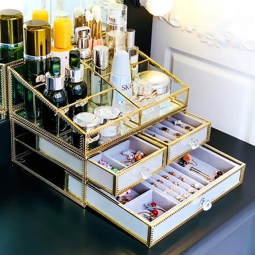 Ретро стеклянная коробка для хранения, коробочка для хранения, настольный туалетный столик