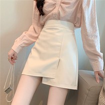 Black Leather Skirt Half Body Dress Woman Autumn Winter 2021 New High Waist Design Sensation Irregular A Character Packs Hip Short Skirt