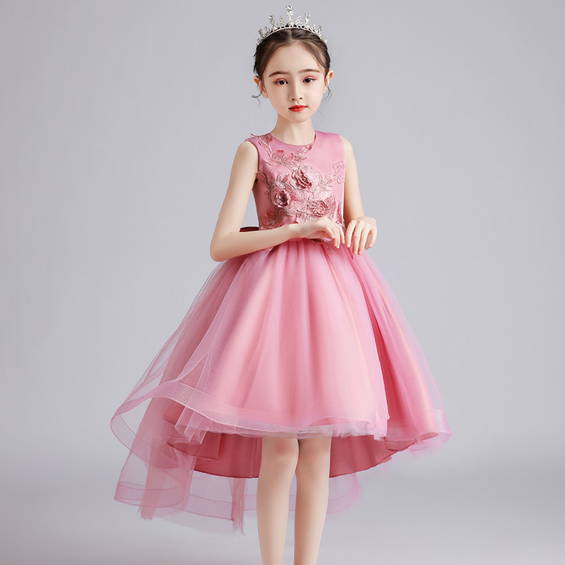 Flower girl wedding dress Princess dress Foreign air children catwalk evening dress Tailoring girl host piano performance dress puff yarn
