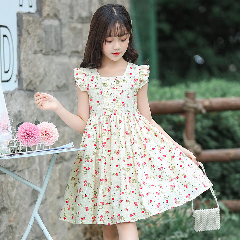 Girls summer dress 2020 new childrens childrens foreign air net red little girl summer princess skirt summer