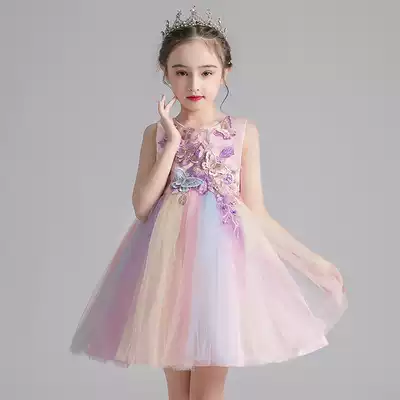 Girls ' dress Summer new Western style children's clothing Rainbow children's skirt Summer girl princess dress puffy yarn skirt