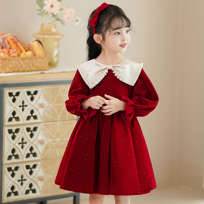 Girl Velvet Dress Dress 2023 Autumn Winter New Children Foreign Air Trendy Princess Skirt Woman Baby Birthday Gown Dress-Taobao