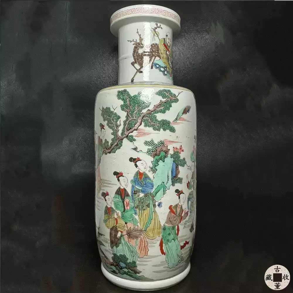 大清康熙年制棒槌瓶五彩人物故事瓷瓶清代古董瓷器收藏品