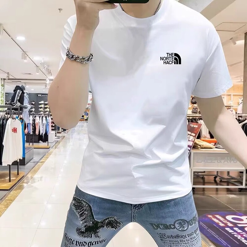 Official official store Special Offer New Summer Round Neck T-Shirt for Men Breathable Pure Cotton Slim Fit Short-Sleeved Sports Fashion Top
