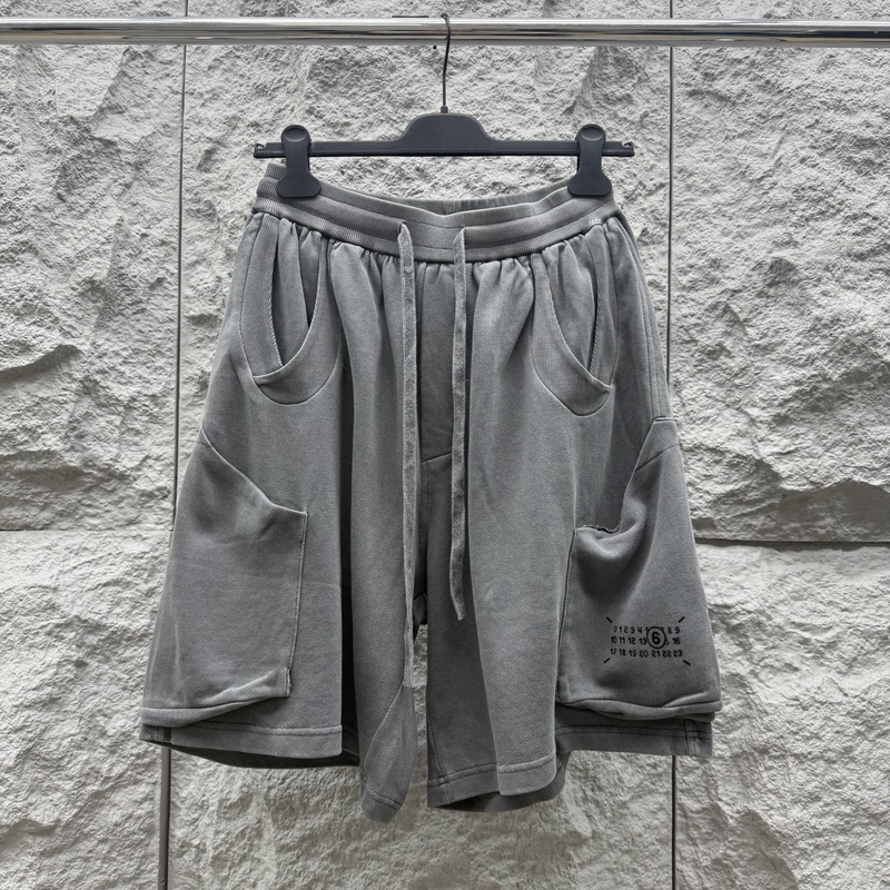 European Style Mm6 Vintage Washed Patchwork Large Pocket Work Shorts for Men, Summer Casual Cool Five-Point Shorts Trendy Brand