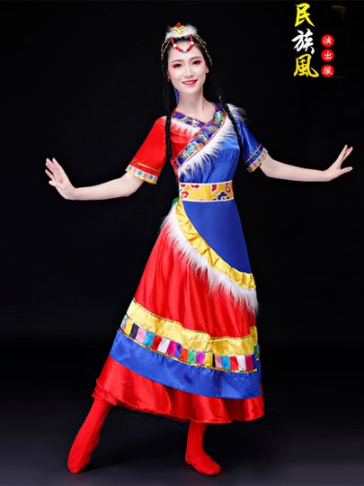 Tibetan Dance Performance Costumes, Ethnic Minority June 1St Performance Outfits, Tibetan Zompa Detachable Sleeve Square Dance Set