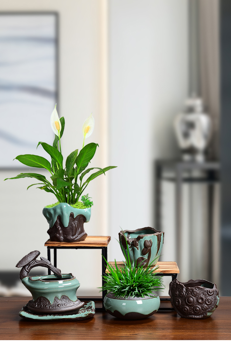 Elder brother up with ceramic fleshy white anthurium zhang huai ancient zen standard contracted creative move with tray flower pot