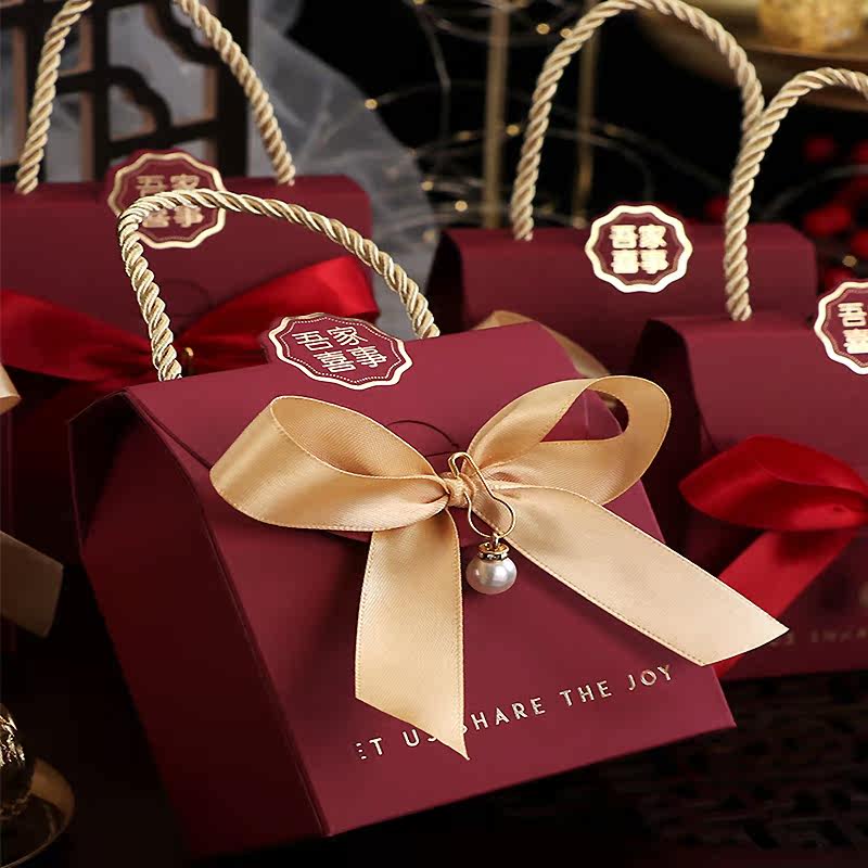 Happy Sugar Box Folding China Wind Wedding Creativity 2021 New Wedding Candy Packaging Boxes Wedding HAND SUGAR BAGS