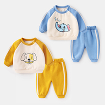 Baby sweater suit Spring and Autumn wear boy jacket spring female newborn baby pants baby plus velvet two-piece set