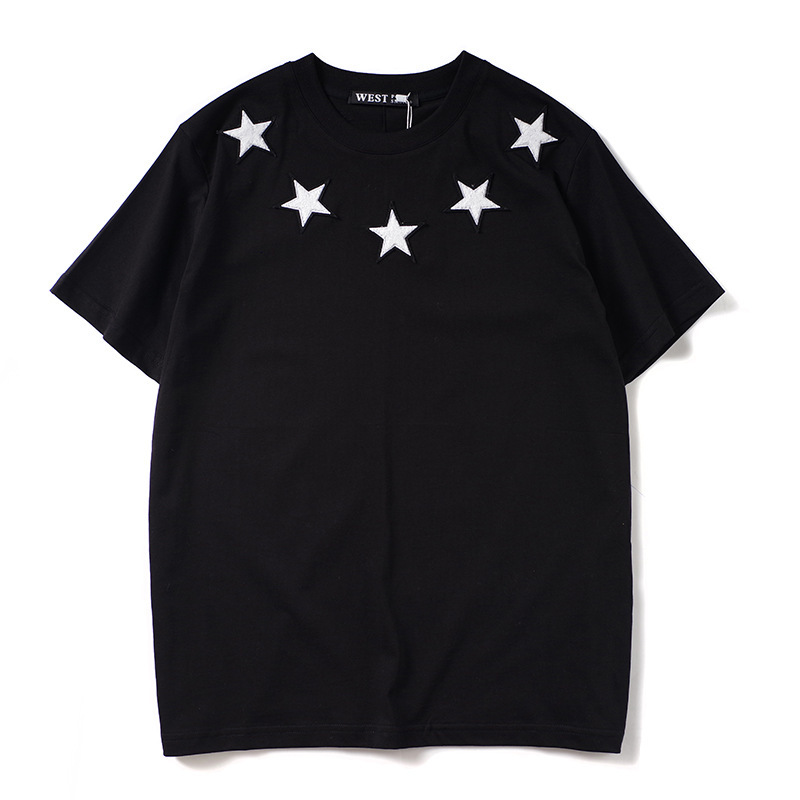 Van Hill Givenchy Men's Collaboration Summer Three-Color Flocking Five-Pointed Star Embroidery Short-Sleeve T-Shirt for Men